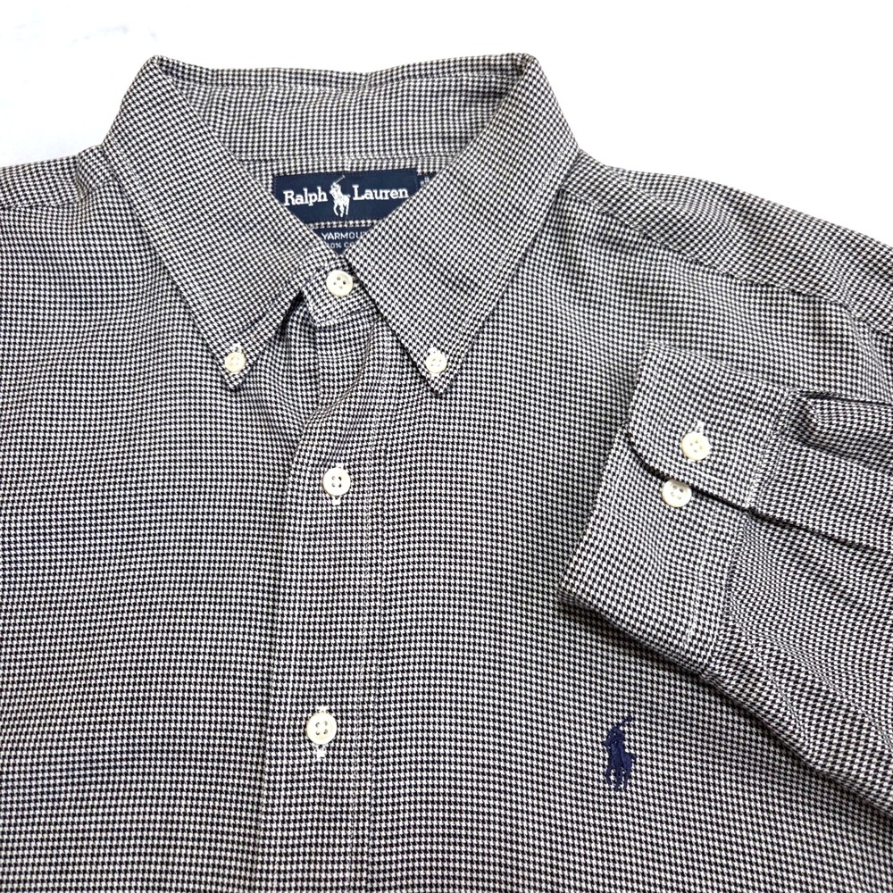 Ralph Lauren Varmouth‎ Blue Herringbone Button Down Cotton Men's 17 34/35 XL